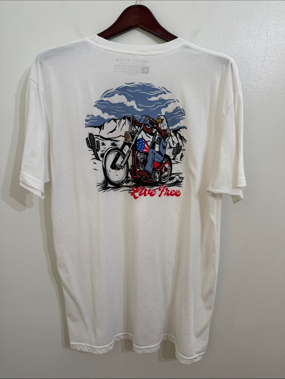 Grunt Style White Short Sleeve Shirt Mens Red Flag Graphic Eagle Extra Large New